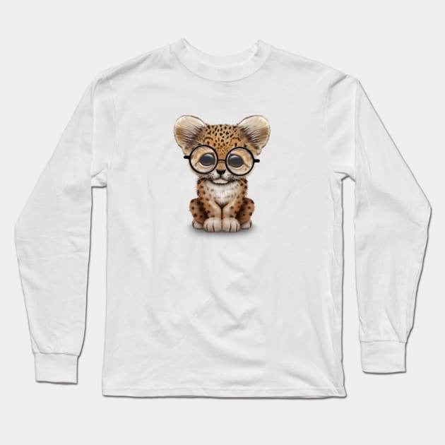 Cute Baby Leopard Cub Wearing Glasses Long Sleeve T-Shirt by jeffbartels